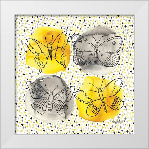 Gray and Yellow Butterflies I White Modern Wood Framed Art Print by Frazer, Amy