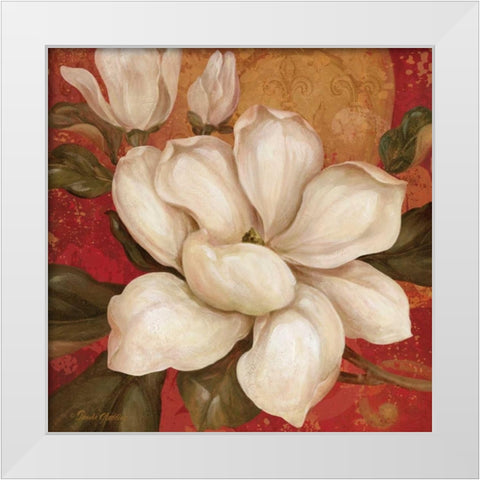 Magnolia on Red I White Modern Wood Framed Art Print by Gladding, Pamela