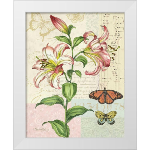 Oripet Lily Collage White Modern Wood Framed Art Print by Gladding, Pamela