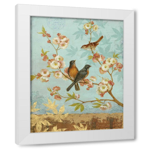 Robins and Blooms White Modern Wood Framed Art Print by Gladding, Pamela