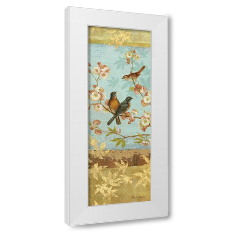 Robins and Blooms Panel White Modern Wood Framed Art Print by Gladding, Pamela