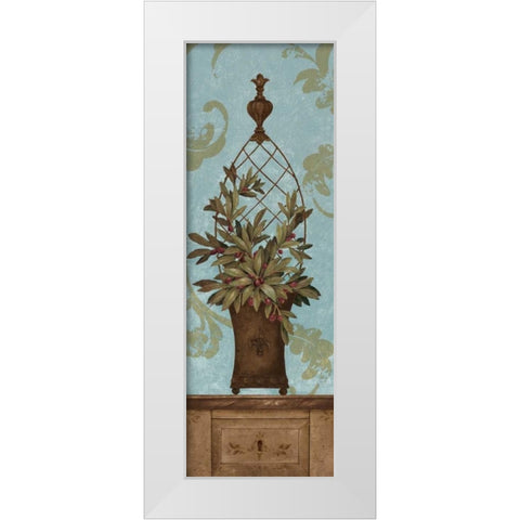 Blue Olive Topiary I White Modern Wood Framed Art Print by Gladding, Pamela