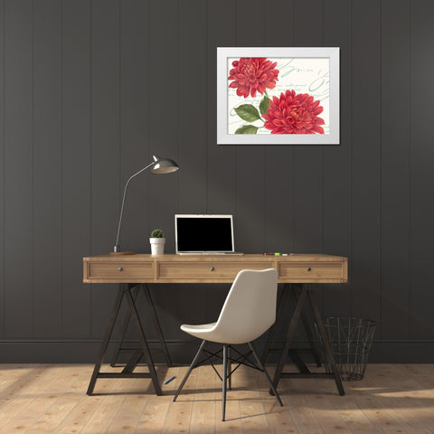 Red Dahlias White Modern Wood Framed Art Print by Gladding, Pamela