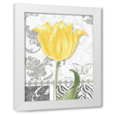 Damask Gray Tulips I White Modern Wood Framed Art Print by Gladding, Pamela