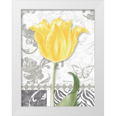 Damask Gray Tulips I White Modern Wood Framed Art Print by Gladding, Pamela