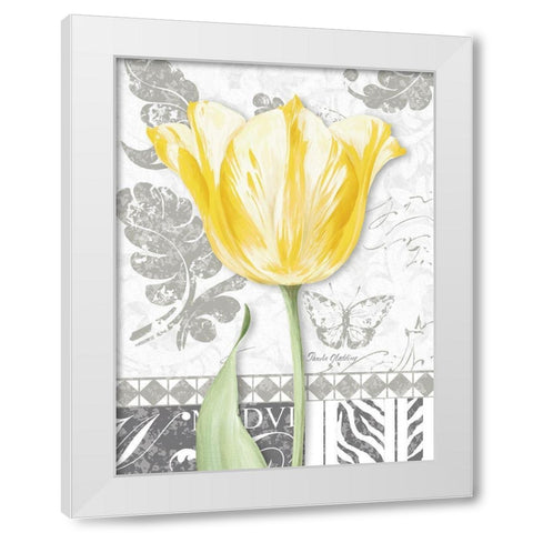 Damask Gray Tulips II White Modern Wood Framed Art Print by Gladding, Pamela