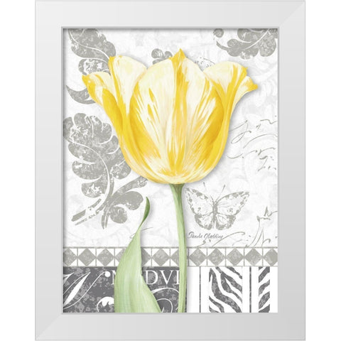 Damask Gray Tulips II White Modern Wood Framed Art Print by Gladding, Pamela