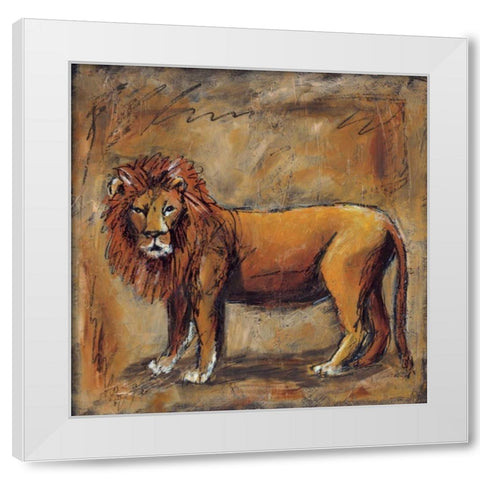 Safari Lion White Modern Wood Framed Art Print by Gamel, Tara