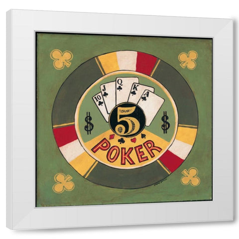 Poker - $5 White Modern Wood Framed Art Print by Gorham, Gregory