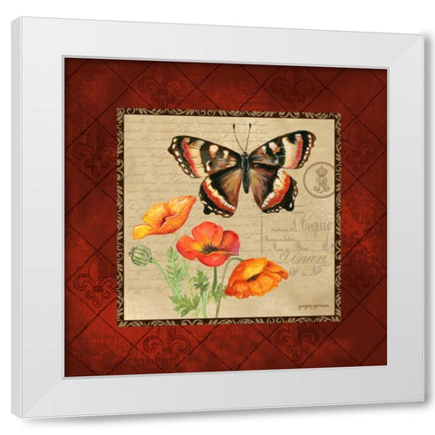 Butterfly and Poppies White Modern Wood Framed Art Print by Gorham, Gregory
