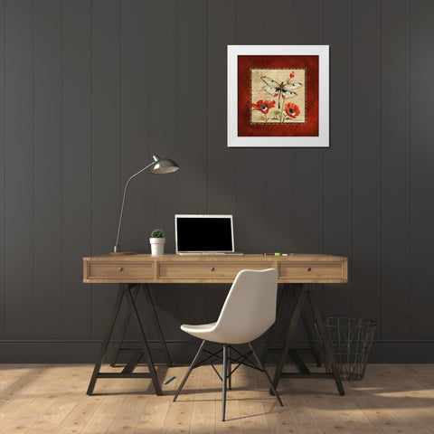 Dragonfly and Poppies White Modern Wood Framed Art Print by Gorham, Gregory