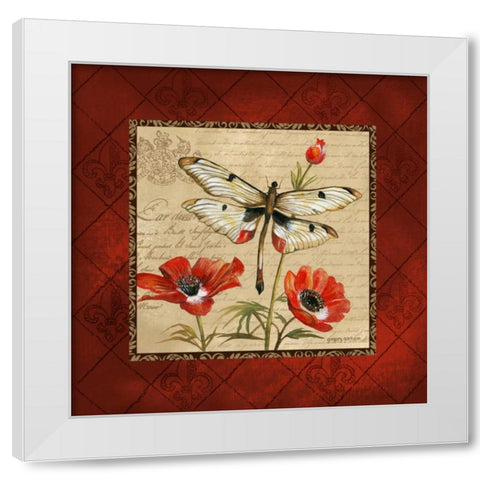 Dragonfly and Poppies White Modern Wood Framed Art Print by Gorham, Gregory
