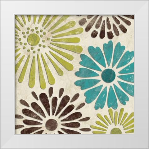 Stencil Flowers I White Modern Wood Framed Art Print by Harbick, N