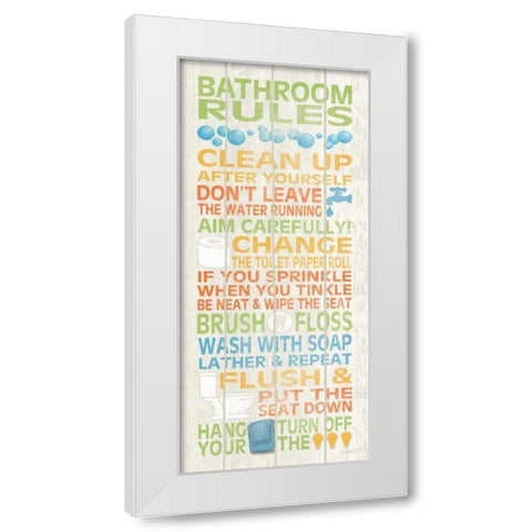 Bathroom Rules II White Modern Wood Framed Art Print by Harbick, N.