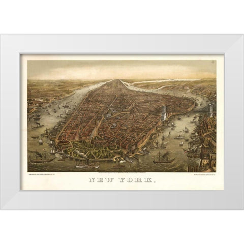 1874 NYC Map White Modern Wood Framed Art Print by Harbick, N.