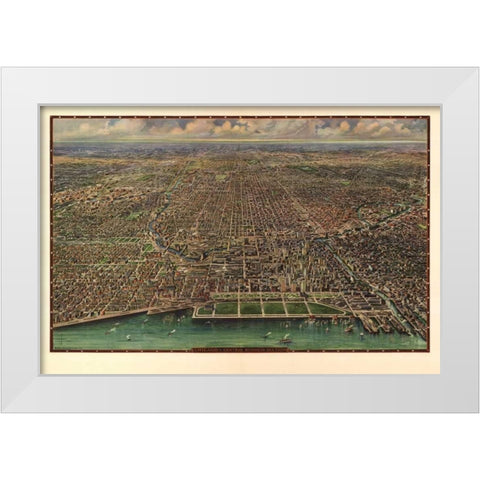 1916 Chicago Map White Modern Wood Framed Art Print by Harbick, N.