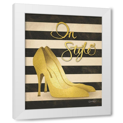 Gold Pumps In Style White Modern Wood Framed Art Print by Harbick, N.
