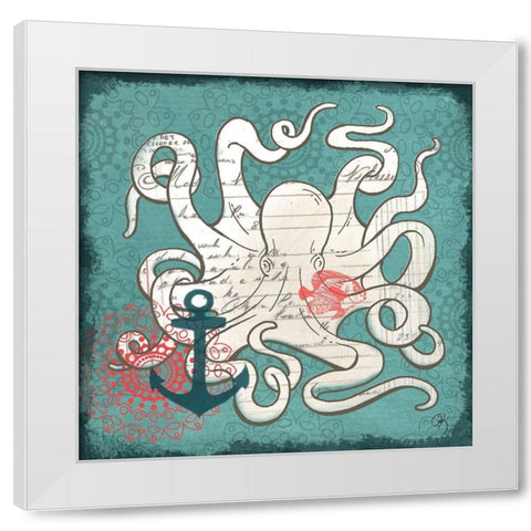 Nautical Octopus White Modern Wood Framed Art Print by K, Onna