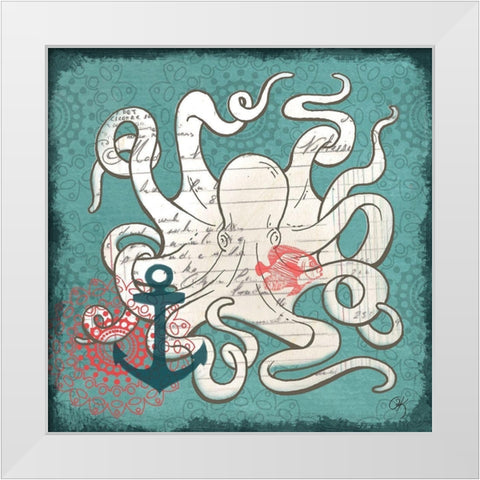 Nautical Octopus White Modern Wood Framed Art Print by K, Onna