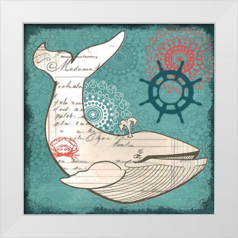 Nautical Whale White Modern Wood Framed Art Print by K, Onna