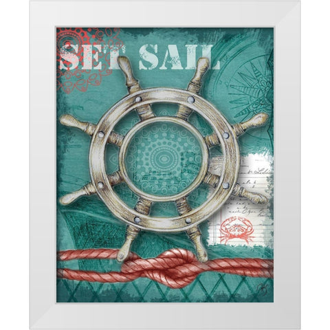 Nautical Wheel White Modern Wood Framed Art Print by K, Onna