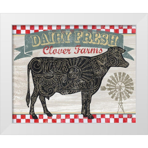 Cow Farm Sign White Modern Wood Framed Art Print by K, Onna