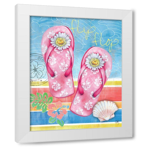 Summer Splash Flip Flops White Modern Wood Framed Art Print by K, Onna