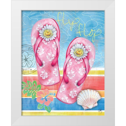 Summer Splash Flip Flops White Modern Wood Framed Art Print by K, Onna