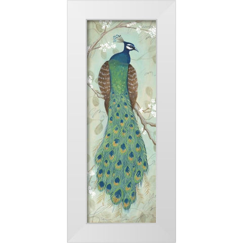 Peacock I White Modern Wood Framed Art Print by Leal, Steve