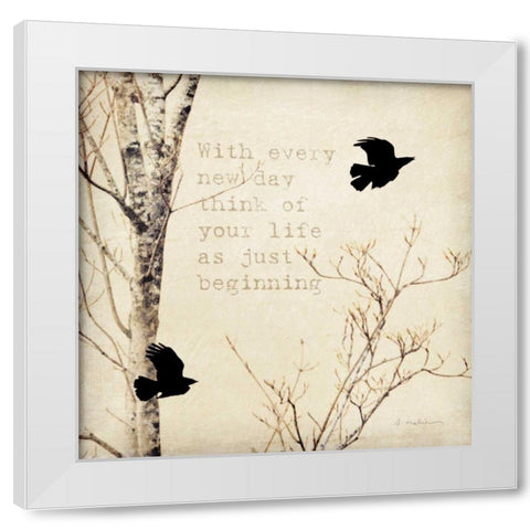 Birds and Branches I White Modern Wood Framed Art Print by Melious, Amy