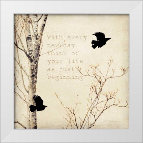 Birds and Branches I White Modern Wood Framed Art Print by Melious, Amy