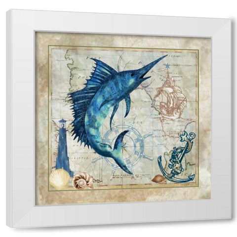 Nautical Swordfish White Modern Wood Framed Art Print by Meyer, Jill