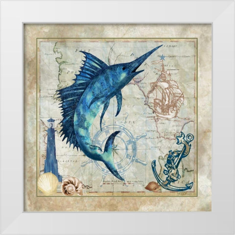 Nautical Swordfish White Modern Wood Framed Art Print by Meyer, Jill