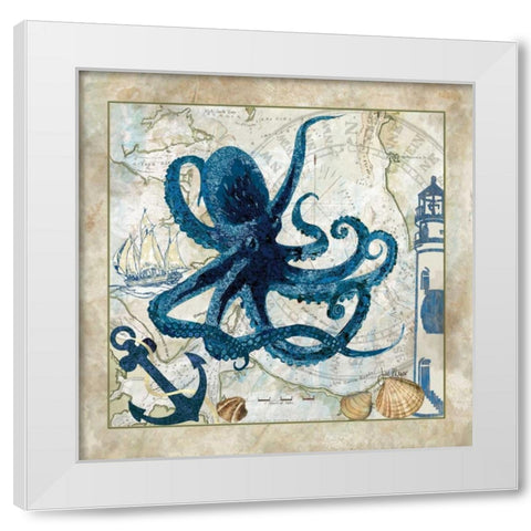 Nautical Octopus White Modern Wood Framed Art Print by Meyer, Jill