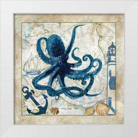 Nautical Octopus White Modern Wood Framed Art Print by Meyer, Jill
