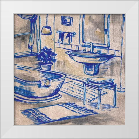 Deep Blue Bath I White Modern Wood Framed Art Print by Ferry, Margaret