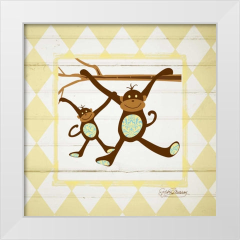 Monkeys White Modern Wood Framed Art Print by Murray, Sylvia