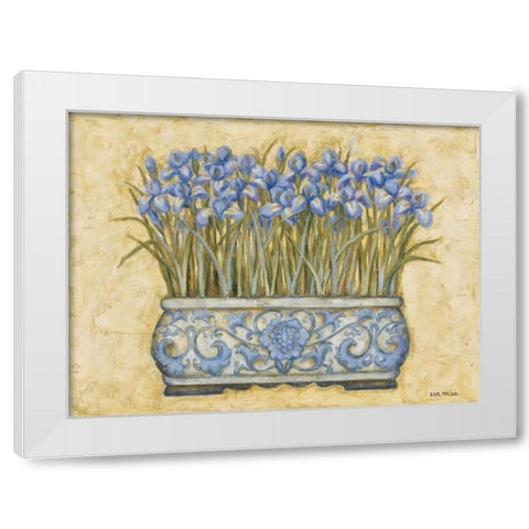 Blue Irises White Modern Wood Framed Art Print by Misa, Eva