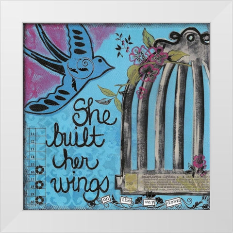 She Built Her Wings White Modern Wood Framed Art Print by Martin, Monica