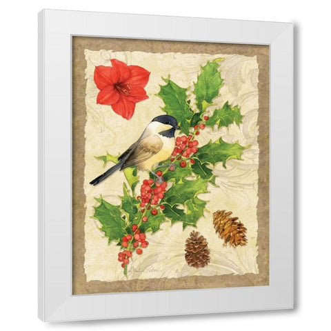 Holiday Chickadee White Modern Wood Framed Art Print by Paton, Julie