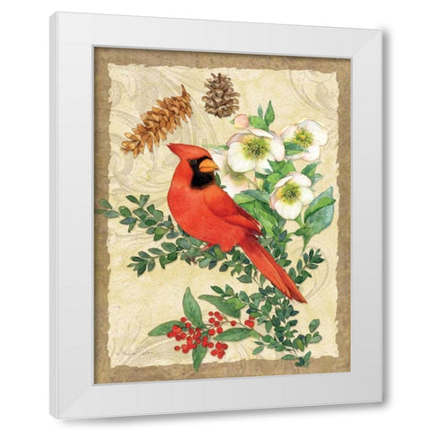 Holiday Cardinal White Modern Wood Framed Art Print by Paton, Julie