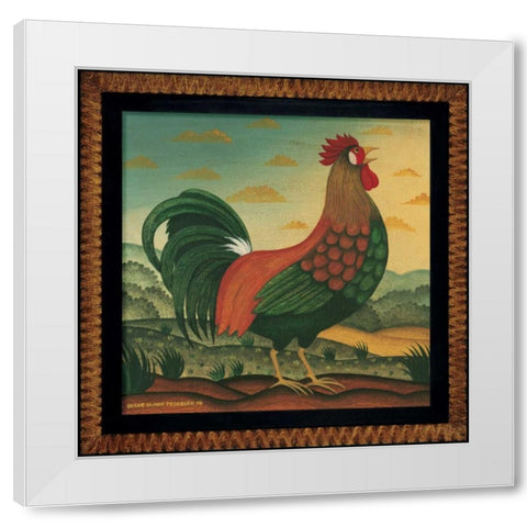 Rooster White Modern Wood Framed Art Print by Pedersen, Diane
