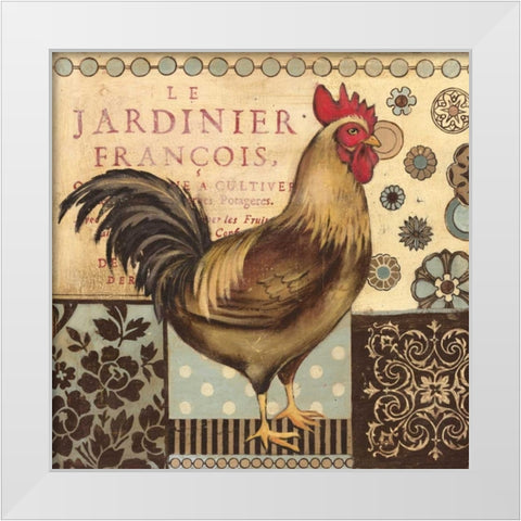 Aqua Rooster I White Modern Wood Framed Art Print by Poloson, Kimberly