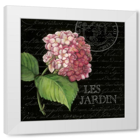 Les Jardin Geranium Sq. White Modern Wood Framed Art Print by Poloson, Kimberly