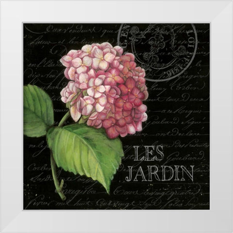 Les Jardin Geranium Sq. White Modern Wood Framed Art Print by Poloson, Kimberly