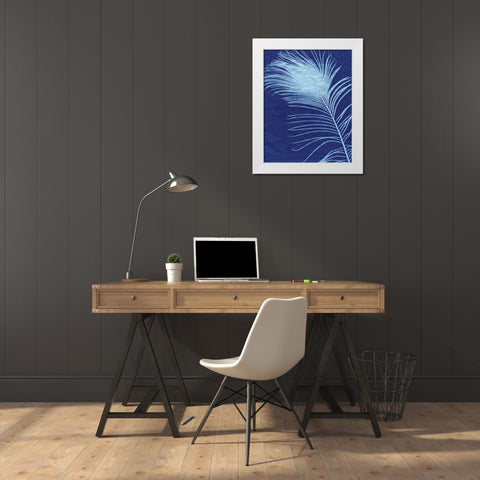 Indigo Feathers III White Modern Wood Framed Art Print by Burkhart, Monika