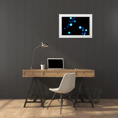 Blue Bokeh III White Modern Wood Framed Art Print by Berzel, Erin