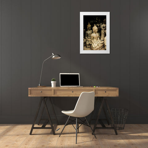 Buddha Statues I White Modern Wood Framed Art Print by Berzel, Erin