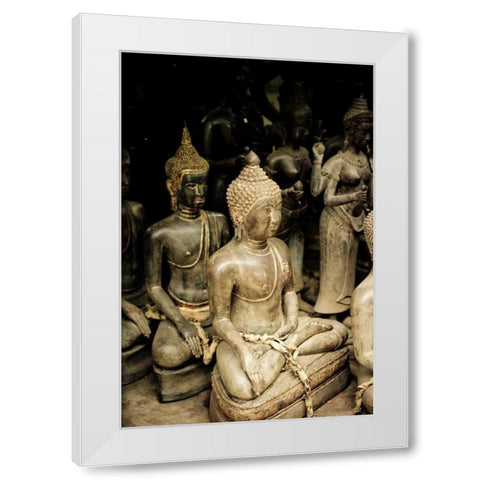 Buddha Statues I White Modern Wood Framed Art Print by Berzel, Erin