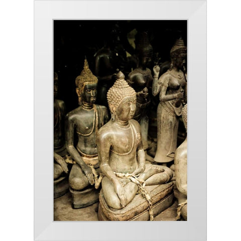 Buddha Statues I White Modern Wood Framed Art Print by Berzel, Erin